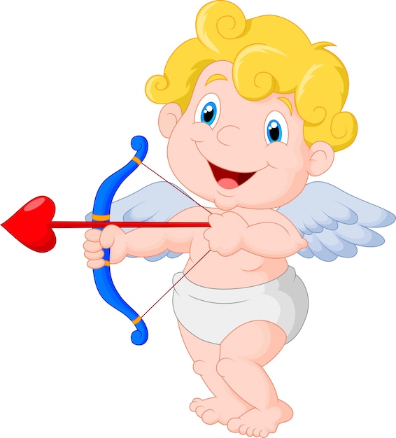 Funny little cupid aiming at someone | Premium Vector