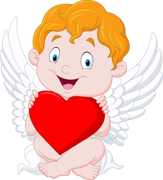 Premium Vector | Funny little cupid holding heart