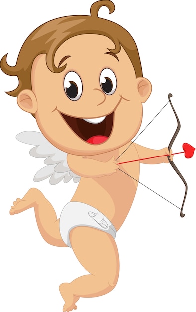 Premium Vector | Funny little cupid with bow and arrow