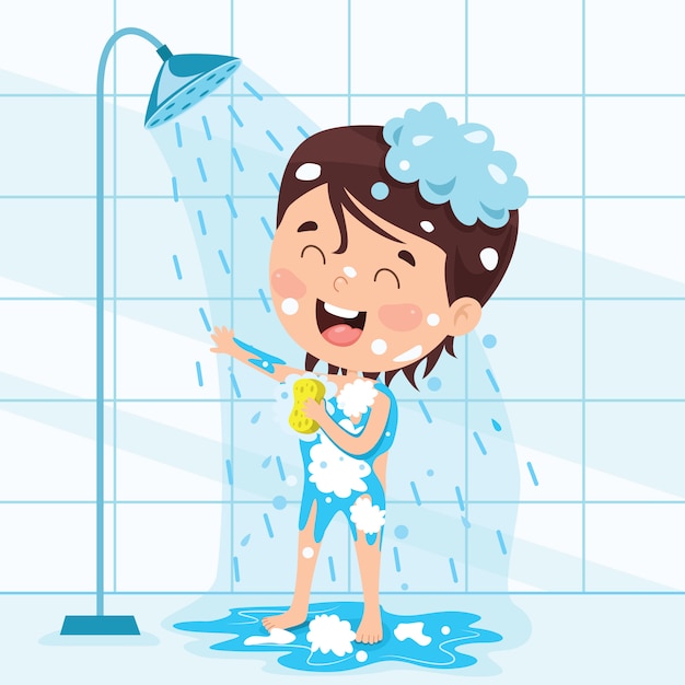 Premium Vector | Funny little kid having bath