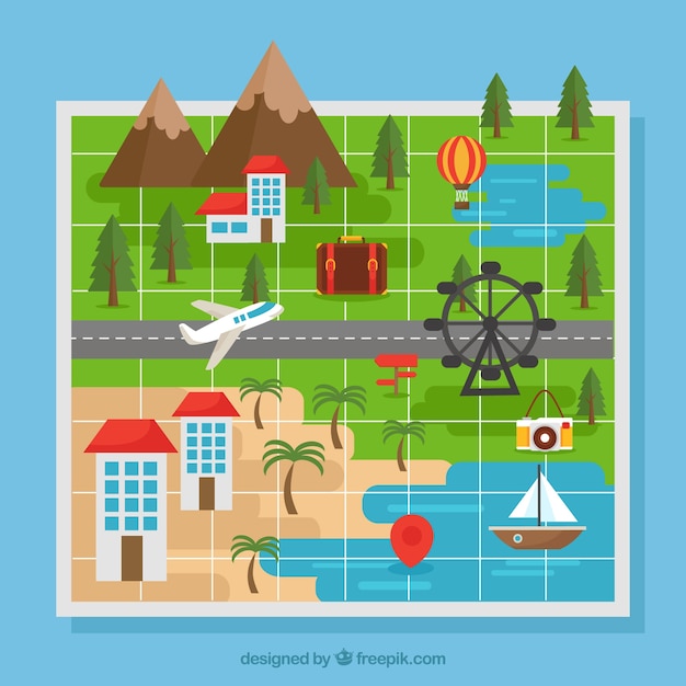 Funny Map And Travel Elements With Flat Design 