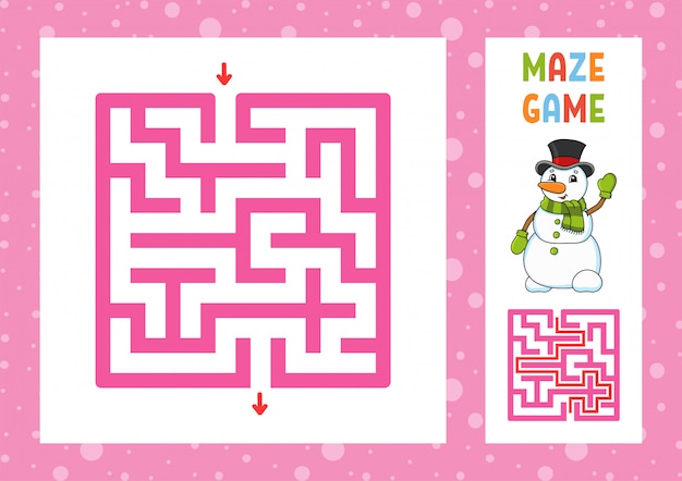 面白い迷路 子供向けのゲーム 子供のためのパズル 幸せなキャラクター 迷宮の難問 色ベクトルイラスト プレミアムベクター