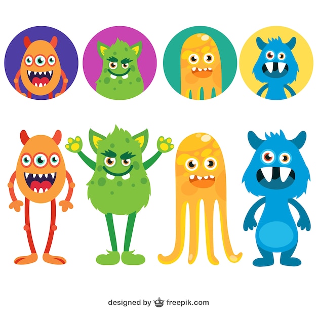 Funny monsters avatars | Free Vector