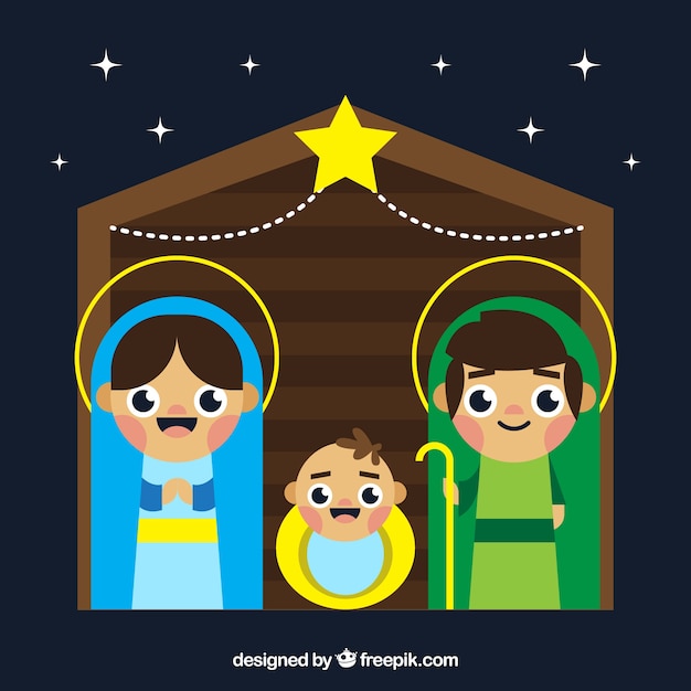 Funny nativity scene in flat design