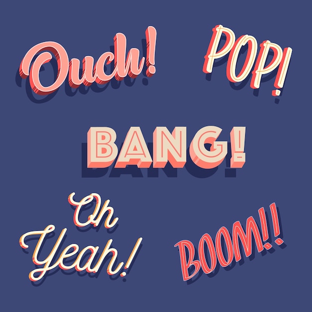 Funny onomatopoeia and expressions lettering Vector | Free Download