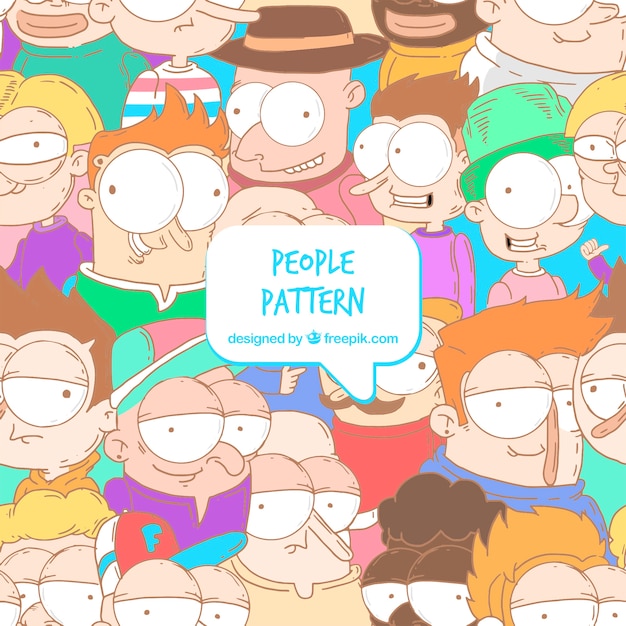 Funny people pattern with hand drawn style Free Vector