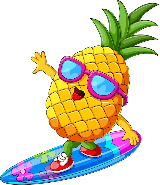 Premium Vector | Funny pineapple cartoon surfing