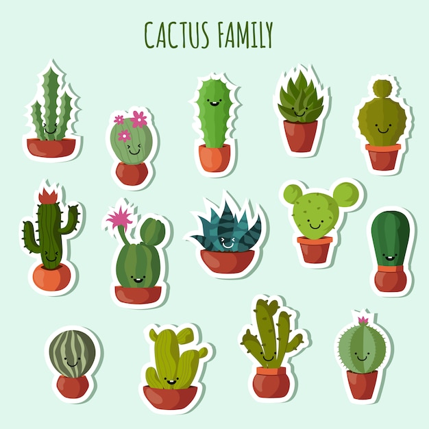 funny plants collection cute cactus with happy faces garden patches or