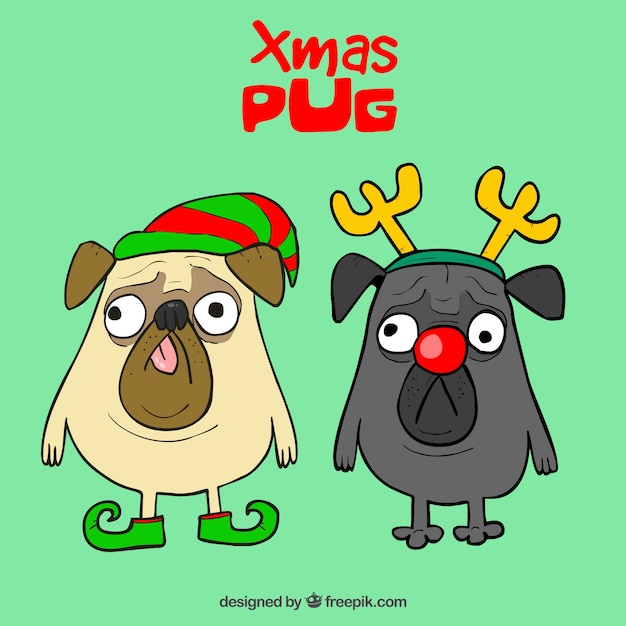 Funny pugs with christmas costumes Vector | Free Download