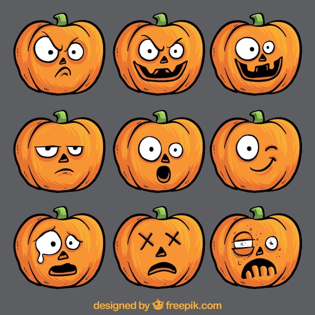 Funny pumpkin faces collection Vector Premium Download