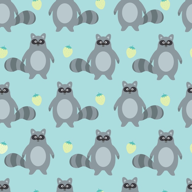 Premium Vector | Funny raccoon seamless pattern background