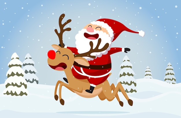 Premium Vector | Funny santa claus and reindeer