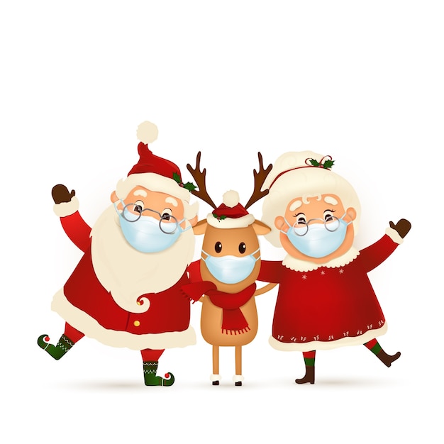 Premium Vector Funny Santa Claus With Cute Mrs Claus