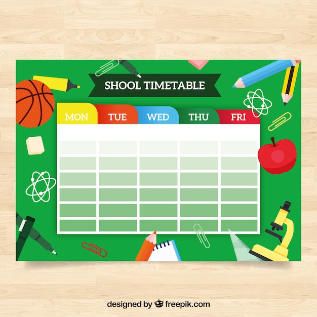 Free Vector | Funny school timetable template with flat design