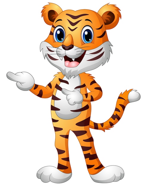 Premium Vector | Funny tiger cartoon pointing both fingers