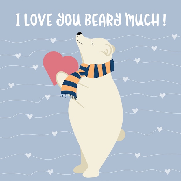 Premium Vector | Funny valentine's day card with polar bear