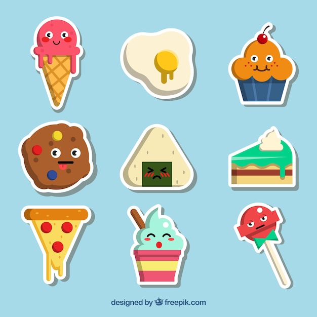 Funny variety of food stickers