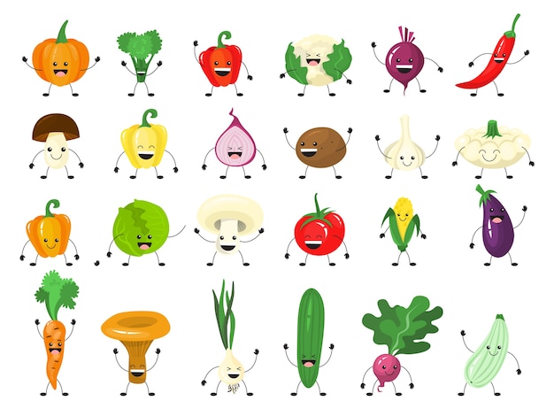 面白い野菜キャラクターセット 幸せなキュウリのグループ プレミアムベクター