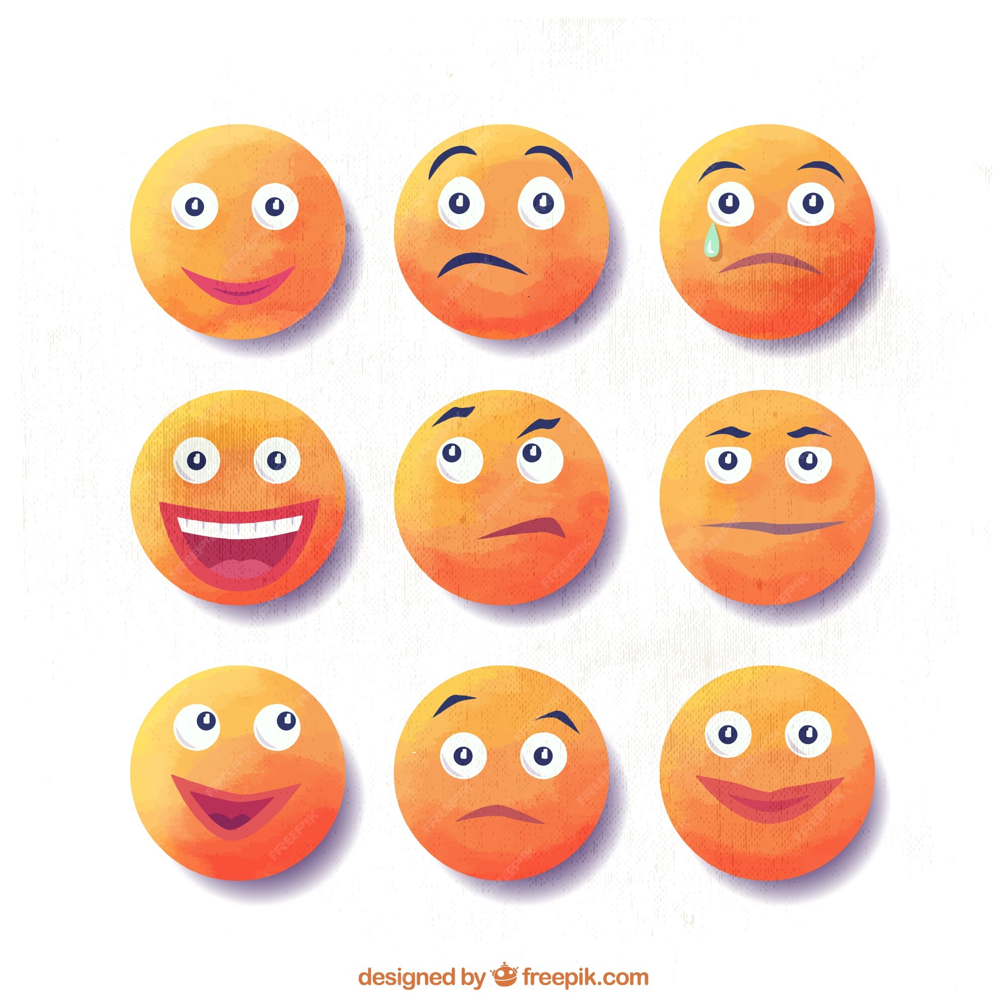 Premium Vector Funny Watercolor Emoticons Set