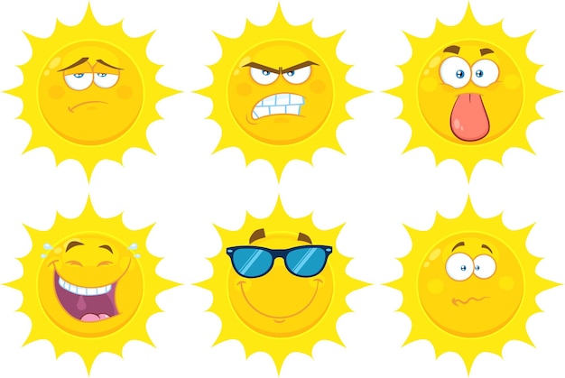 Premium Vector Funny Yellow Sun Cartoon Emoji Face Series Character Set Flat Collection 1609