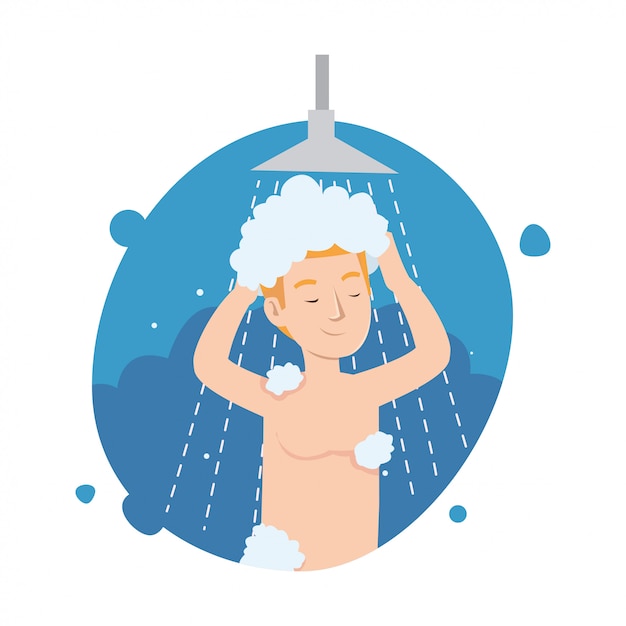 Premium Vector | Funny young man taking shower in bathroom