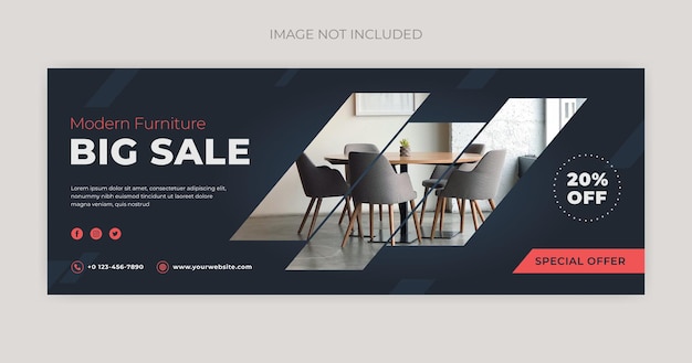 Furniture facebook cover page and web banner design template Premium Vector