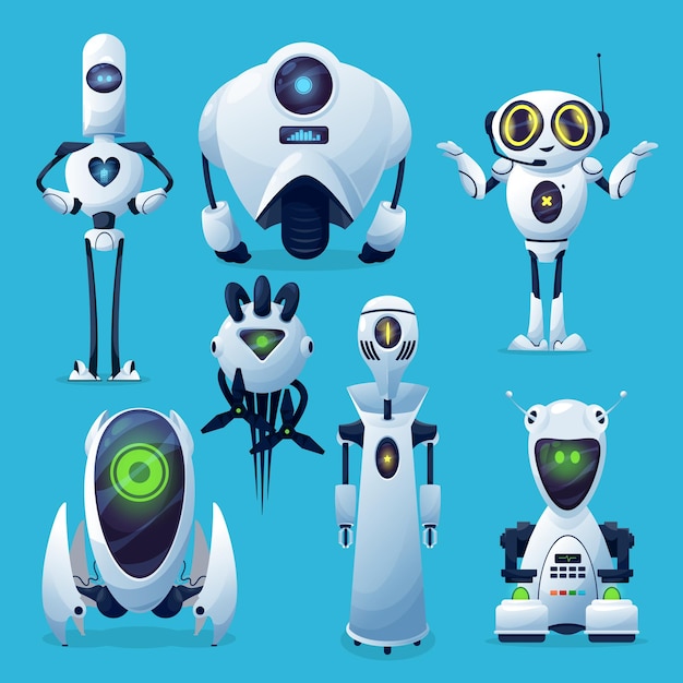 Premium Vector | Future robots, alien robotic or androids characters.