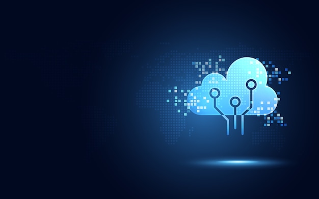 Futuristic blue cloud with pixel digital transformation abstract technology background Premium Vector