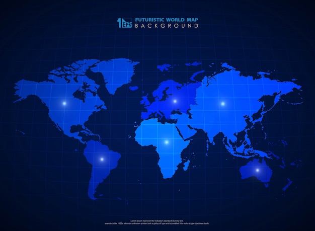 未来的な青い世界地図技術の背景 プレミアムベクター