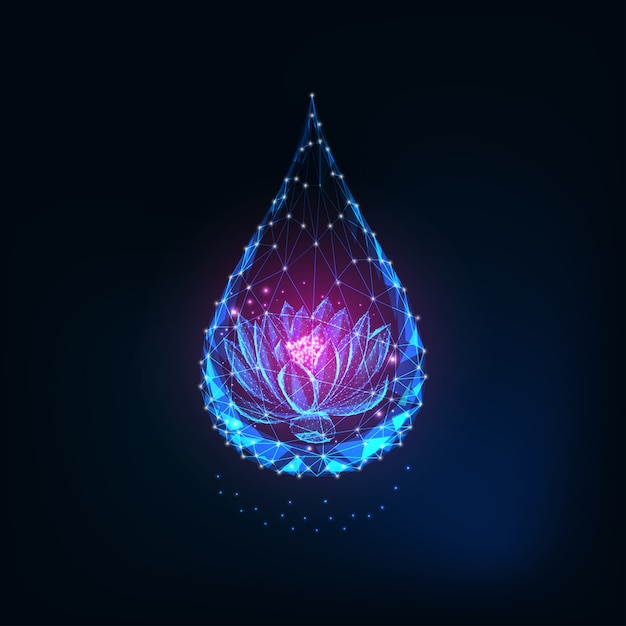 Premium Vector Futuristic Glowing Low Polygonal Pink Lotus Flower Inside Of Water Drop 3105