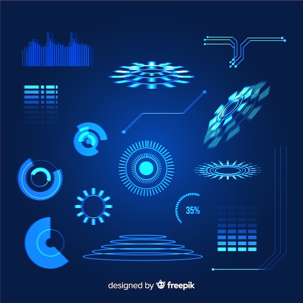 Free Vector | Futuristic Hologram Infographic Element Collection