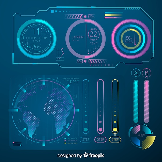 Futuristic Hologram Infographic Element Collection Free Vector