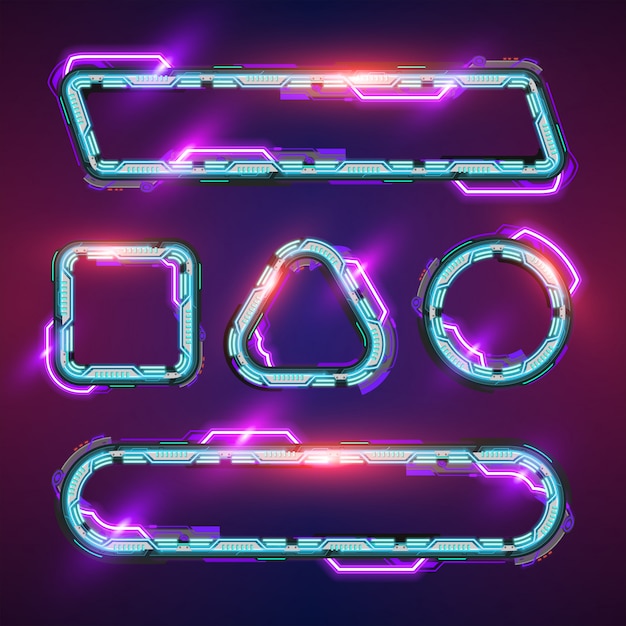 Futuristic neon banner  set Vector Premium Download