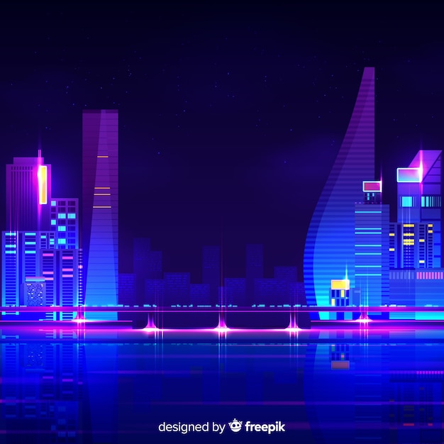 Free Vector Futuristic Night City Background