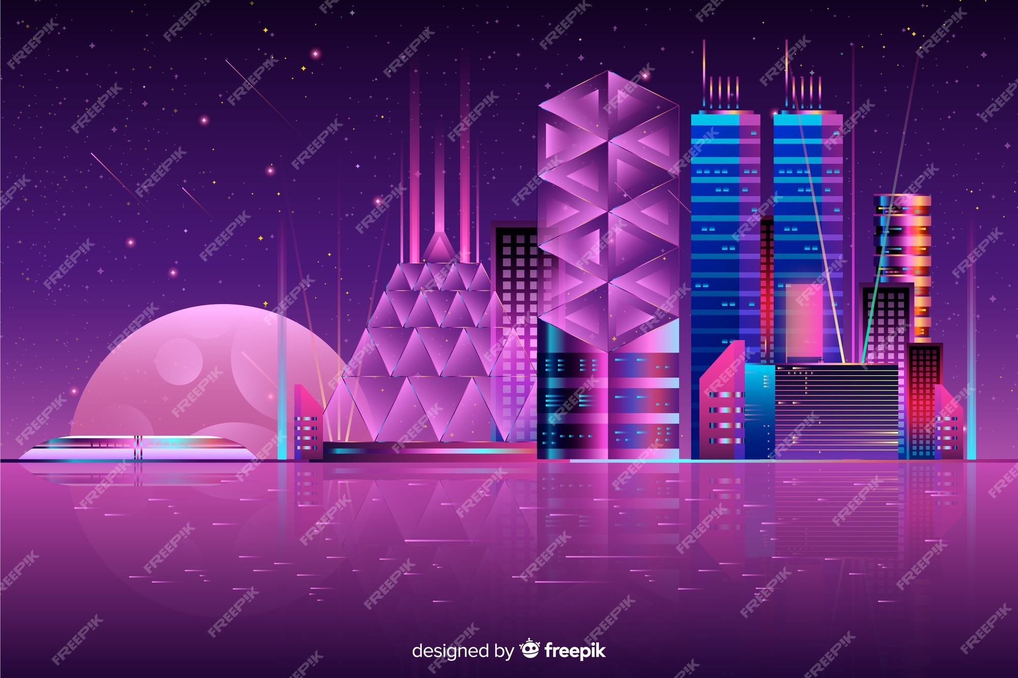 Free Vector | Futuristic night city background