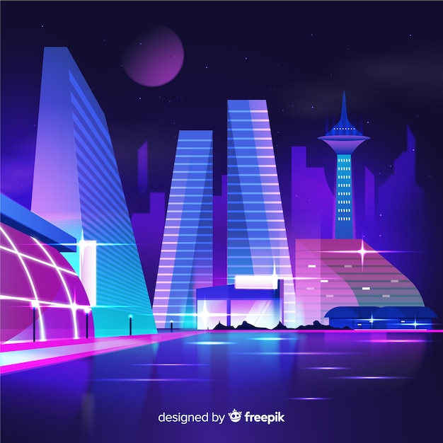 Futuristic night city background Vector | Free Download