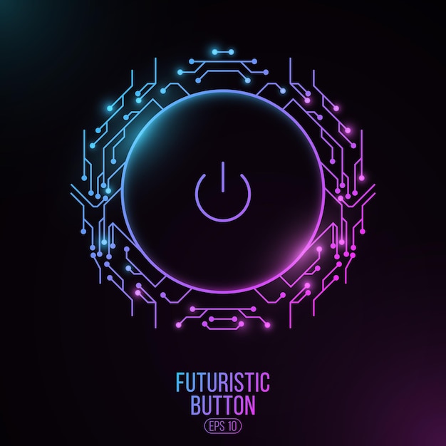 Premium Vector Futuristic power button with computer circuit board