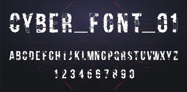 未来的なベクトルフォントデザイン Webとアプリの文字と数字 テクノタイプのフォントのアルファベット デジタルハイテクスタイルのシンボル プレミアムベクター