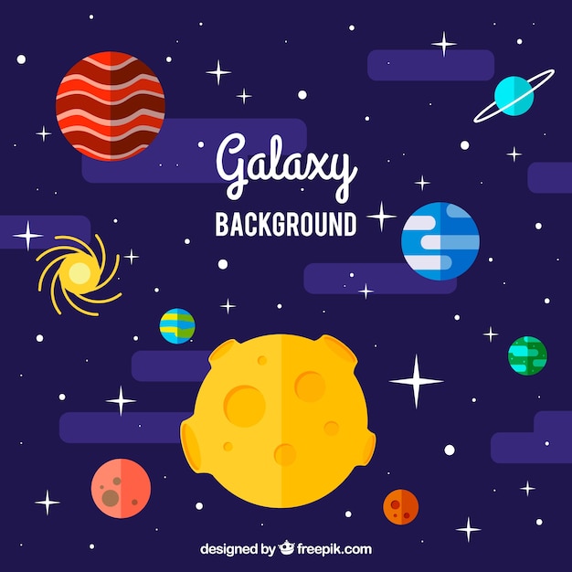 Download Vector Galaxy Background With Colorful Planets In Flat