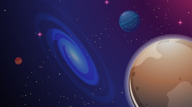 Galaxy and planet scene Vector | Free Download