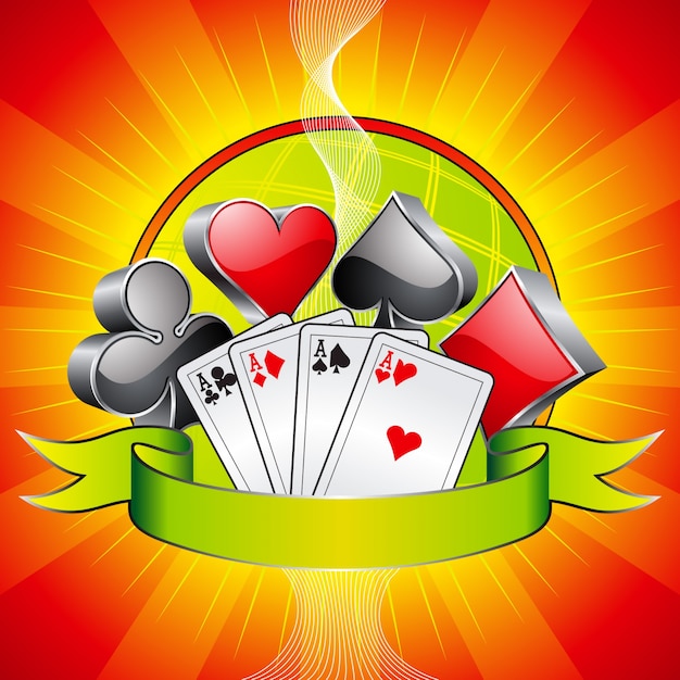 3dカジノのシンボル カード リボンでギャンブルイラスト プレミアムベクター