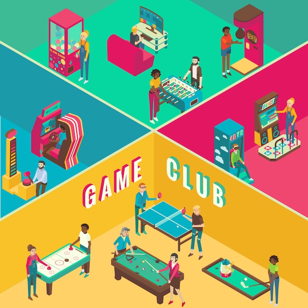 Download Game club cutaway interior flat 3d isometric | Premium Vector