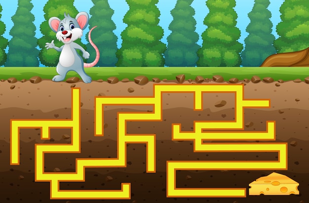 Game mouse maze find way to the cheese Premium Vector