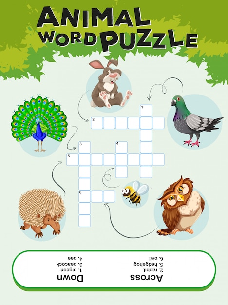 Download Free Vector | Game template for animal word puzzle