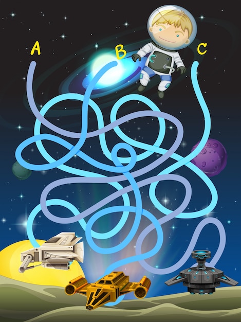 Game template with astronaut in space Free Vector