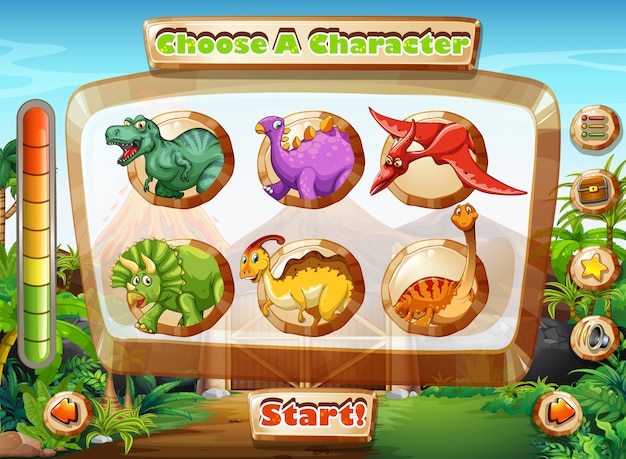 Premium Vector | Game template with dinosaur characters