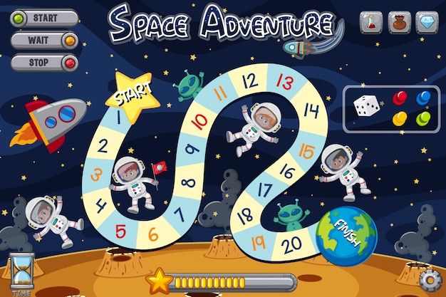 Game template with four astronauts and two aliens Premium Vector