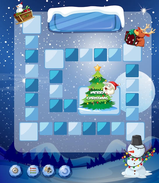 Game template with snowman and tree Free Vector
