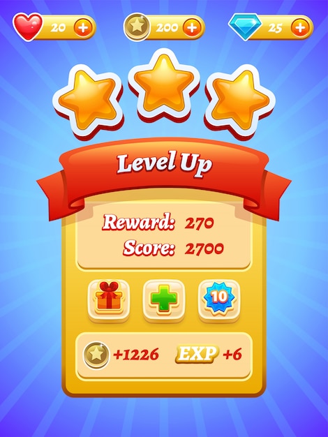 Download Game ui. interface design. stars. level up. mobile application. | Premium Vector