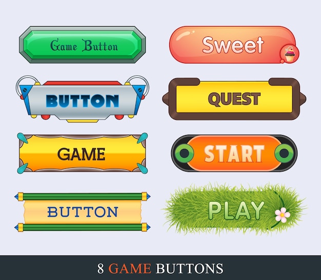 Premium Vector | Game ui set of buttons in cartoon style for ...